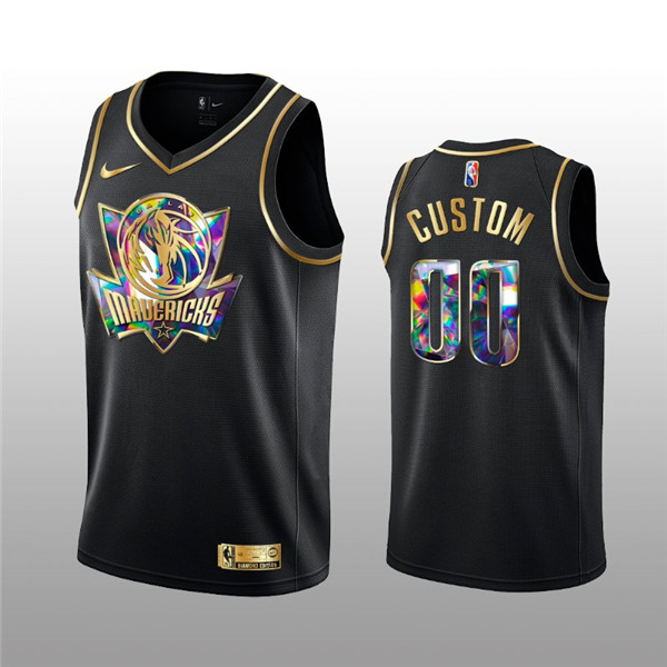 Men's Dallas Mavericks Active Player Custom 2021/22 Black Golden Edition 75th Anniversary Diamond Logo Stitched Basketball Jersey Men's Dallas Mavericks Active Player Custom 2021/22 Black Golden Edition 75th Anniversary Diamond Logo Stitched Basketball Jersey